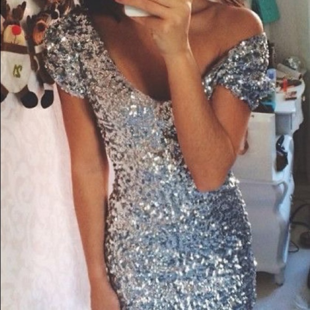 Silver sequin mini dress